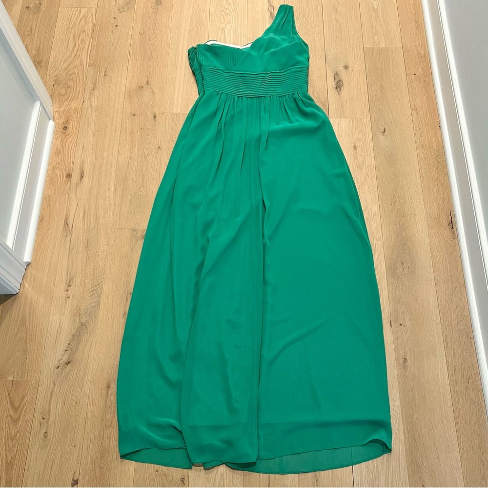 Laundry by Shelli Segal One Shoulder Long Floor Length Chiffon Dress Gown Green - Picture 9 of 16
